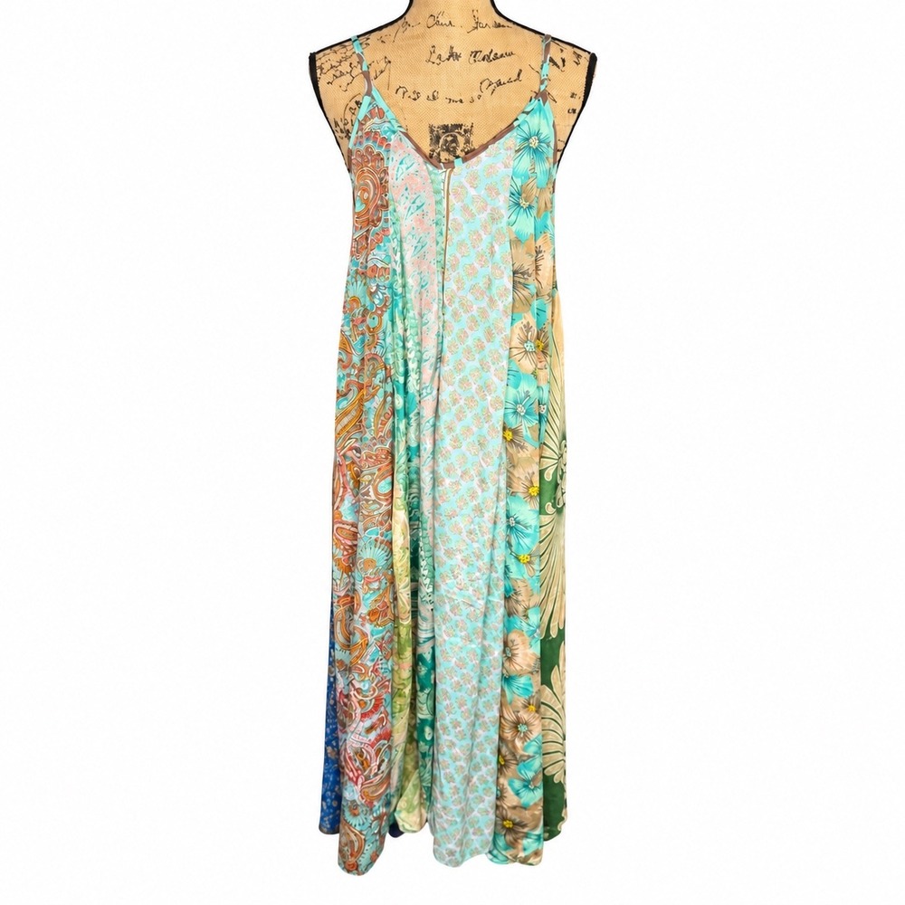 Karma Highway Womens Patchwork Boho Maxi Dress Viscose Paisley Floral OS NWT